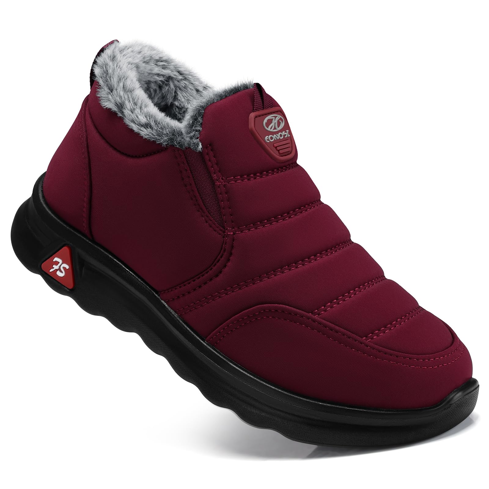 SHIBEVER Winter Boots for Women: Black Warm Fur Lined Slip on Ankle Snow Boots Comfortable Waterproof Outdoor Shoes Size